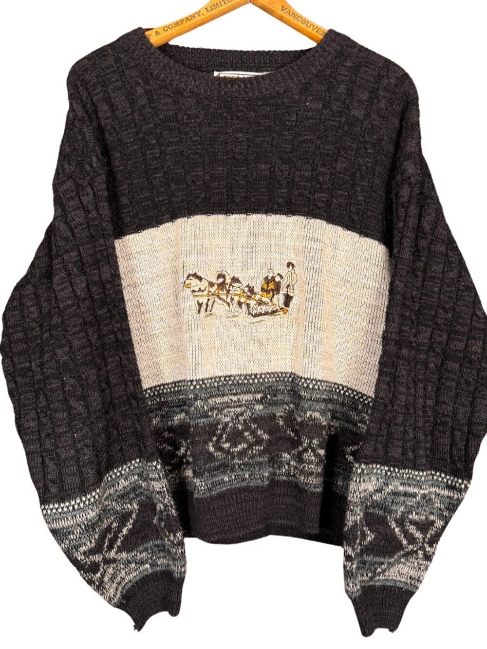 Vintage 90s Knit Sweater Large Indie Grunge Cozy Crewneck Nordic Husky